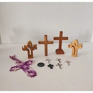 Lot Of Crosses Hand Held Cross Wooden Praying Crochet Book Mark Small Assorted